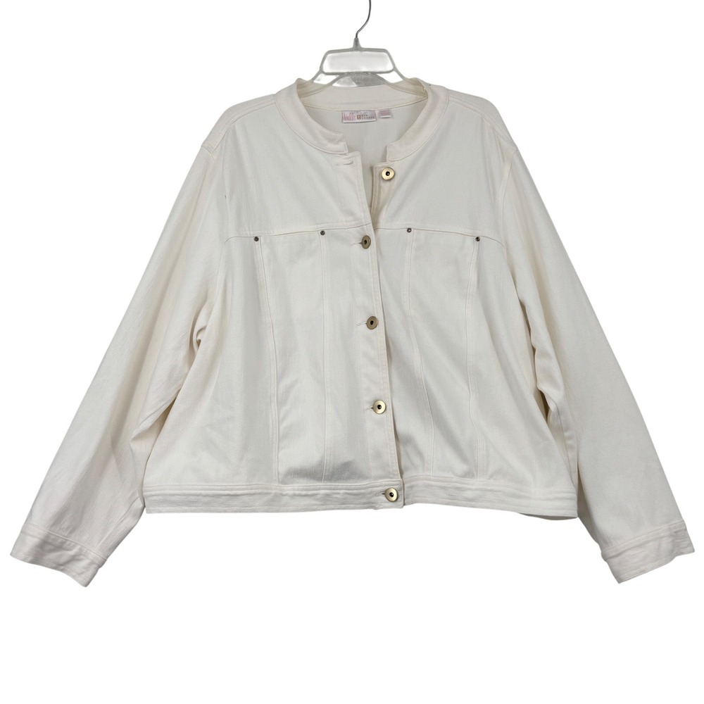 Belle by Kim Gravel Jean Jacket 3X White Button Front Stretch Denim A301587